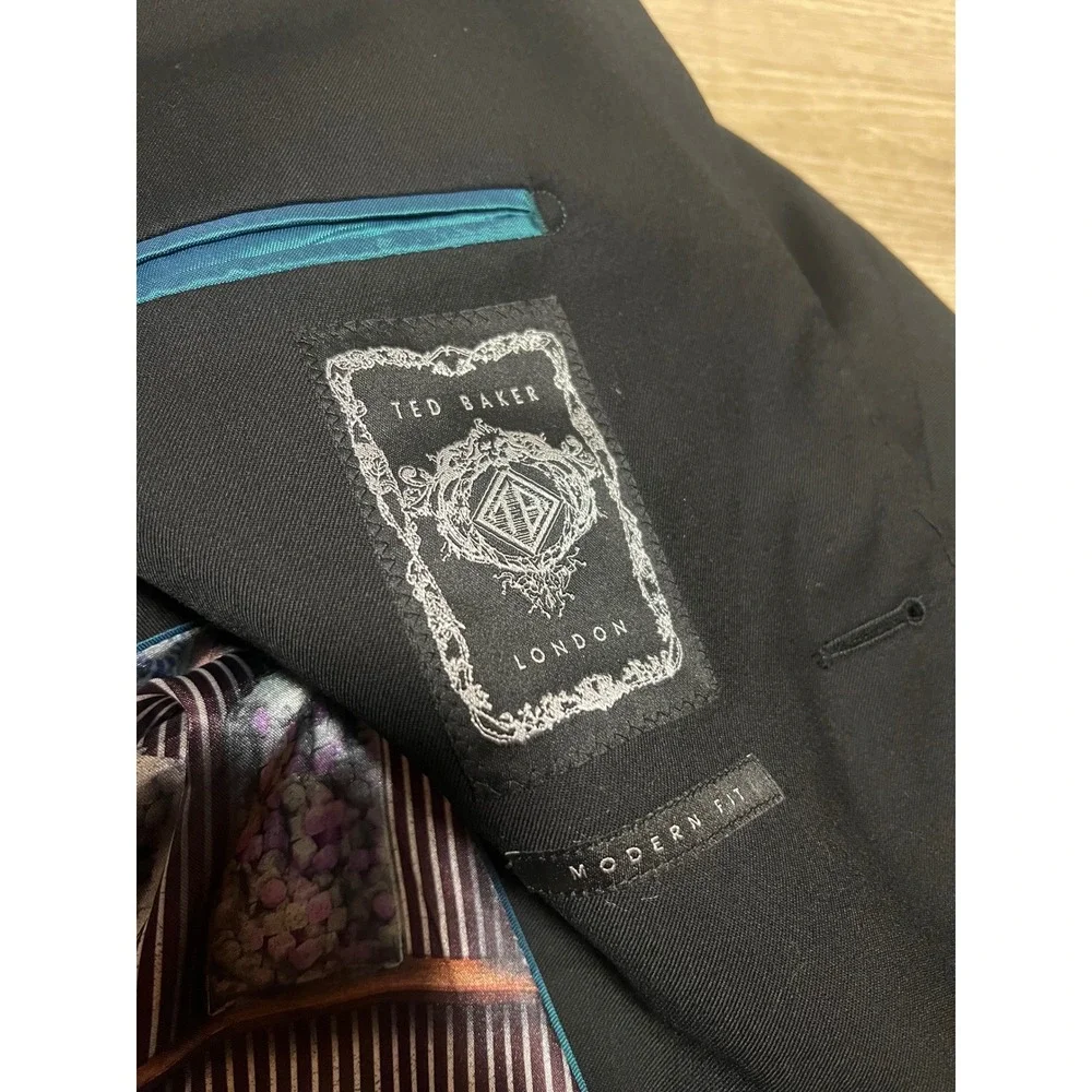 Ted‎ Baker London Modern Fit Black Wool Blazer Jacket Size 46R Bottle Print